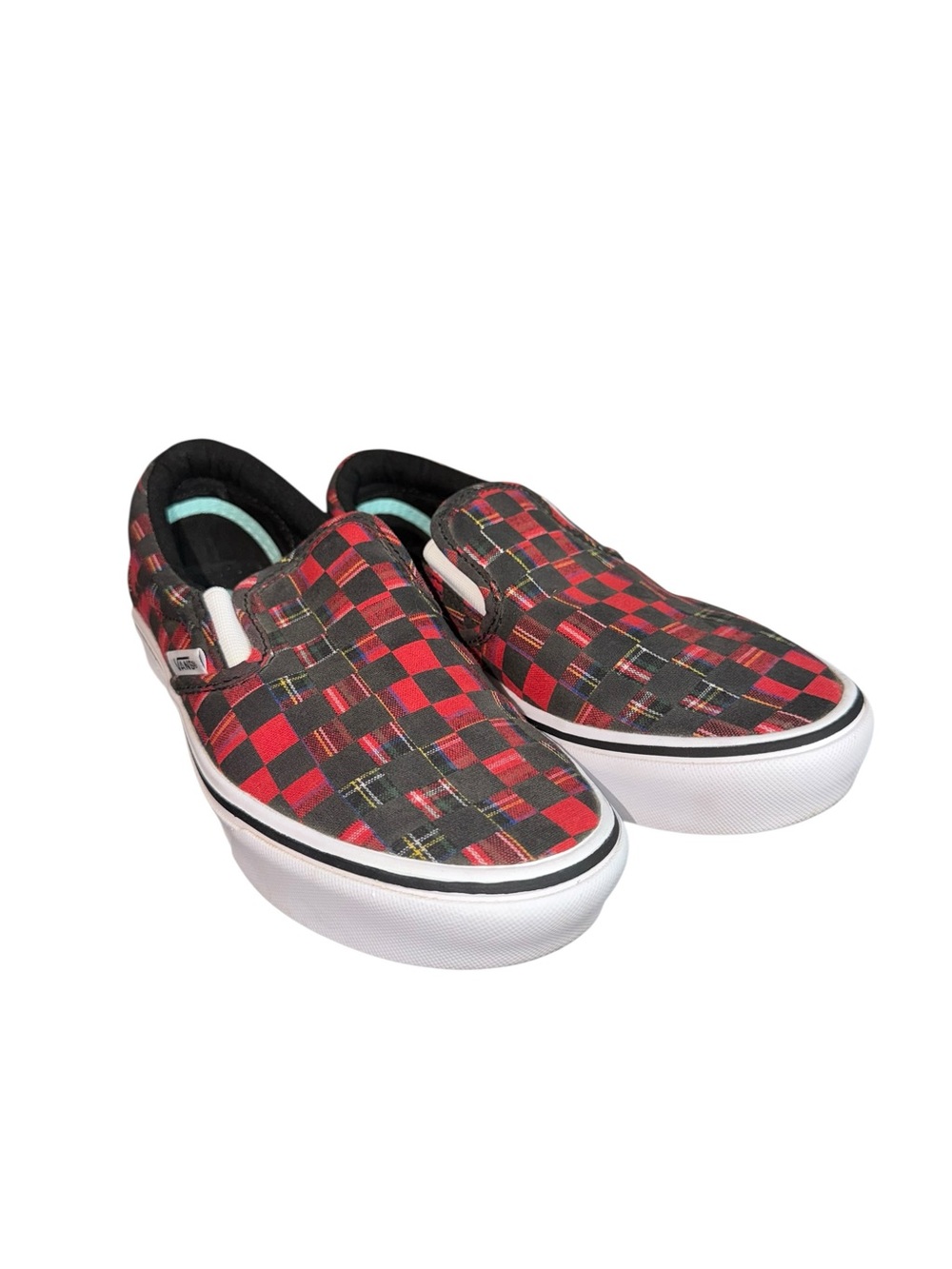 Vans Checker Slip-On Sneakers in Red and Black Plaid